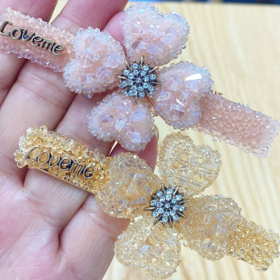 2022 New Hairware Four-Leaf Clover Yarn Hair Ring Large Intestine Ring High Sense Rhinestone Fashion Hairpin