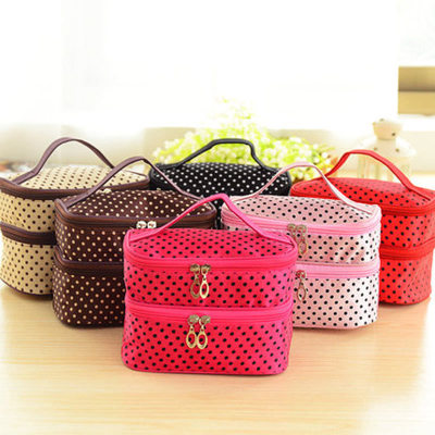 Double-Layer Square Cosmetic Bag Portable Travel Storage Bag Dot Portable Double Zipper Cosmetic Bag Wholesale Foreign Trade