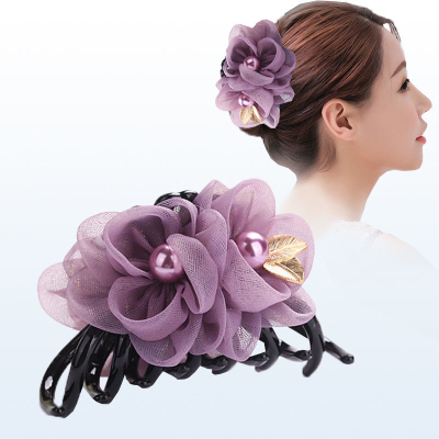 Korean Style Fabric Large Size Grip Lady Hair Special Catch Grip Silk Yarn Flower Fabric Art Barrettes Coiled Hair Hair Clip