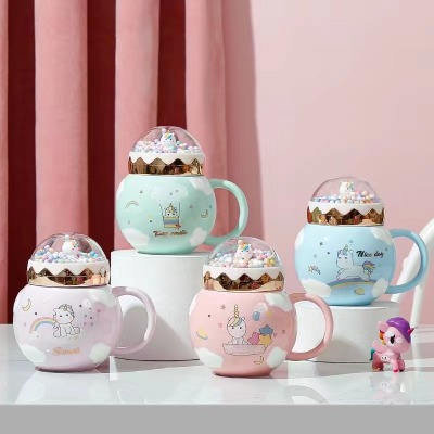 Creative Cartoon Unicorn Ceramic Cup Cute Mirror Cup Home Office Male and Female Coffee Cups Mug