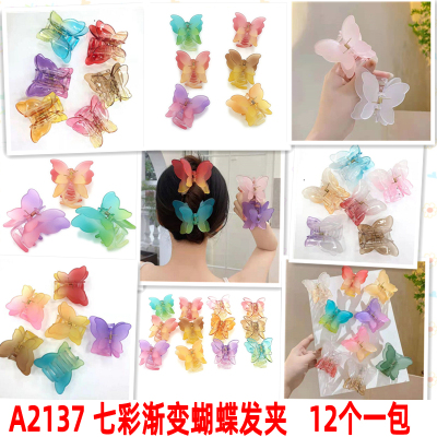 A2137 Colorful Gradient Butterfly Hairpin Clip Large Headdress Hair Claw Clip Updo 2 Yuan Shop Supply Wholesale