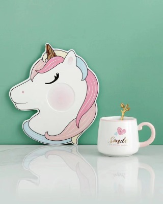 Creative Personalized Gifts Cup and Saucer Set Cartoon Unicorn Afternoon Tea Coffee Cup Drinking Ware Mug Ceramic Cup