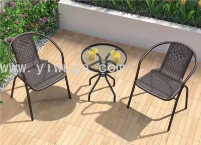 Courtyard Imitation Rattan Table and Chair Set  Three-Piece Balcony Garden Coffee Bar Occasional Table and Chair Set