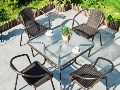 Courtyard Imitation Rattan Table and Desk-Chair Five-Piece Balcony Garden Coffee Bar Occasional Table and Chair Set