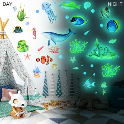 Luminous Wall Stickers Underwater World Children Cartoon Wall Stickers. Fluorescence Sticker Foreign Trade. Home Decoration In Stock Wholesale