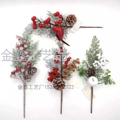 Fake Snow Frost Pine Branches Artificial Fake Plant Flower Branch DIY Christmas Tree Party Decor New Year Ornament Bouqu