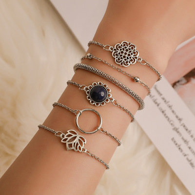 European and American Style Fashion Six-Piece Bracelet Female Bohemian Ethnic Style Hollow Lotus Set Combination Bracelet Bracelet