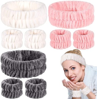 Europe and America Cross Border Flannel Hair Band Wristband Set Amazon Women's Non-Slip Face Wash Headband Self-Adhesive Semi-Finished Hair Ring