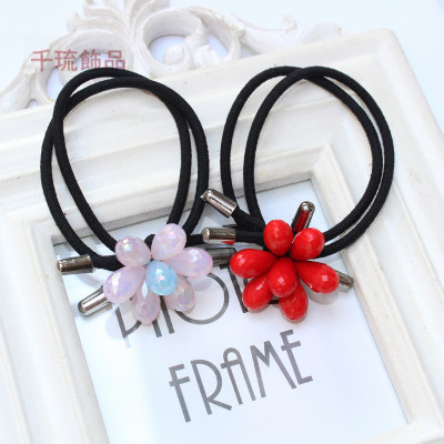 New Red Beads Hair Accessories Korean Hand-Knotted Headdress Flower Tie-up Hair Head Rope 2 Yuan Shop Wholesale Supply