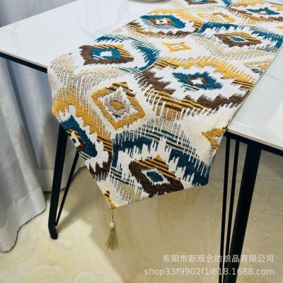 Cross-Border New Chenille Bohemian Style Table Runner Geometric Multi-Color Tablecloth Coffee Table Tea Table Cloth Ethnic Style Wholesale