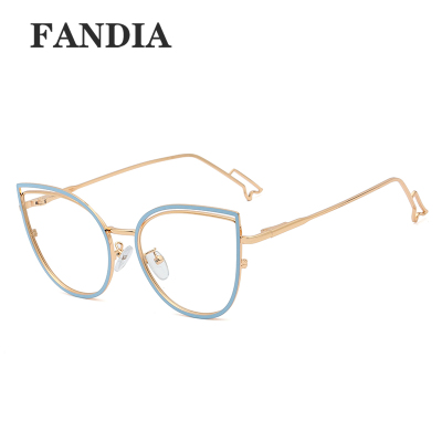 95597 New Metal Anti-Blue Light Glasses Fashion Ladies Plain Glasses Frame Retro Rayban with Myopia Glasses Option