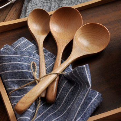 Home Ladle Wooden Spoon Soup POY Spoon Restaurant Porridge Spoon Meal Spoon Beech round Mouth Spoon Wholesale Delivery