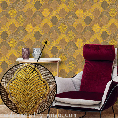 Fashion PVC Wallpaper European Gold and Silver Leaf-Shaped Flowers High-End Luxury Deep Embossed 3D Wallpaper