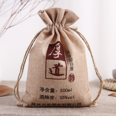 Linen drawstring Bag High-Grade Wine Packaging Bags drawstring pocket