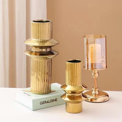 Gao Bo Decorated Home Gold Electroplated Ceramic Vase Simple Nordic Home Decoration Decoration Table Vase