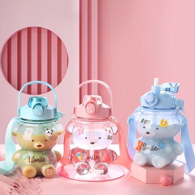 Best-Seller on Douyin Bear Water Cup Girls' Summer Large Capacity Plastic Straw Cup Good-looking Kettle Portable and Cute