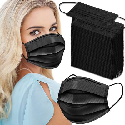 Black Disposable Face Masks, 100 Pack Face Mask 3 Ply Disposable Masks