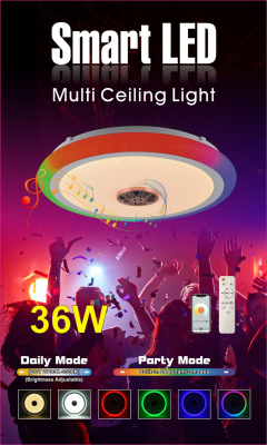 Bluetooth Music Ceiling Light Bedroom Living Room Ambience Light Led Remote Control App Electrodeless Dimming Colorful Speaker Light