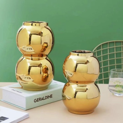 Gao Bo Decorated Home Sugar Gourd Shape Golden Electroplating Ceramic Vase Simple Nordic Home Decoration Ornaments
