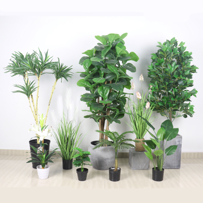  Living Room Office Building Decorative Greenery Artificial Plant Bonsai Ficus Lyrata Lemon Leaf Green Leaf Bonsai