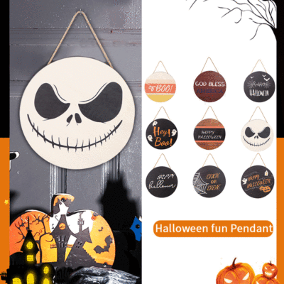 2022 European and American Halloween Decoration Pendant Ghost Bat Wooden Board Party Decoration Props Wooden Hanging Door Ornaments