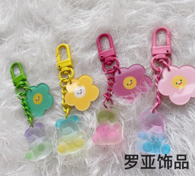 INS Colorful Bear Flower Keychain Backpack Hanging Ornament