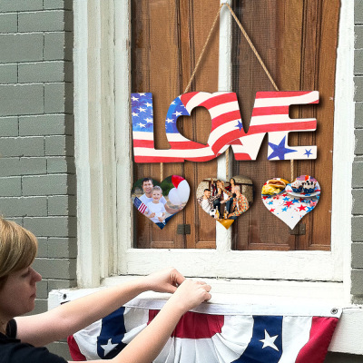 2022 Cross-Border New American Independence Day Decoration Pendant Love Flag Rocket Wooden Tag Door Ornaments Door Plate