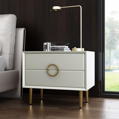 Installation-Free Solid Wood Mini and Simple Modern Minimalist Affordable Luxury Style Bedside Table Leather Small Bedroom Nordic Bedside Cabinet