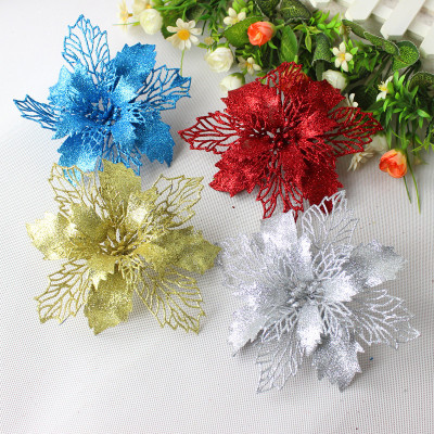 Jiuzhou Haosha Powder Hollow Simulation Christmas Flower Christmas Tree Decoration Sundries Pendant Christmas Decoration Flower Wholesale