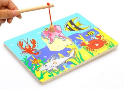 Children's Educational Toys 1-3 Years Old Baby Wooden Magnetic Small Fishing Toys Parent-Child Interactive Kitten Fishing