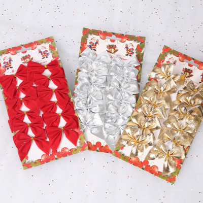 12 PCs/Version Red Gold and Silver Christmas Decoration Supplies Flocking Mini Christmas Bowknot Christmas Tree Garland Accessories