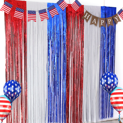 Amazon Hot American Independence Day Decoration Red, White and Blue 2 M Tinsel Curtain National Day Party Layout Bright Ribbon