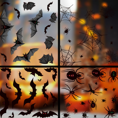 Cross-Border Supply Halloween Decorative Stickers Spider Web Bat Stickers Ghost Festival Horror Party Decorative Window Sticker