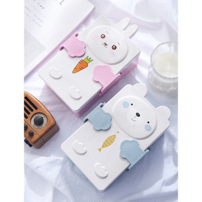 Cartoon Wheat Straw Bento Box Children Go out Compartment Supplementary Food Box Environmental Protection Health Office Worker Student Lunch Box