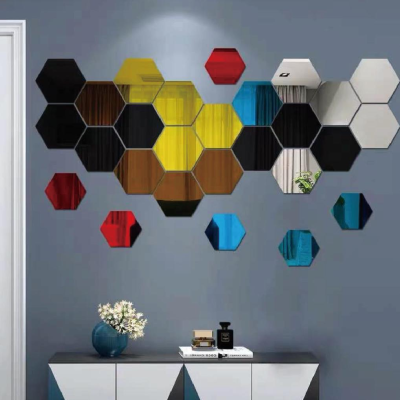 [Poly MEGA STAR] Hexagonal Acrylic Mirror Sticker Restaurant Aisle Stair Personality Decorative Mirror Wall Sticker