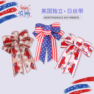 Jiuzhou Haomei Independence Day Decorative Bowknot Fine Linen Star Stripes Bow Independence Day Hanging Ornaments for Decoration