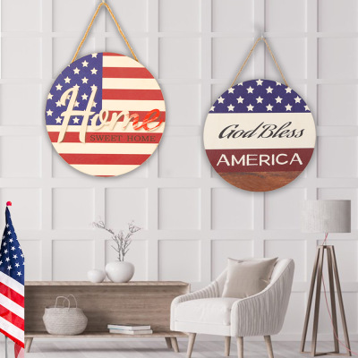 Cross-Border New Product Independence Day Wooden Doorplate National Day Decoration Home Decoration Party Props American Flag Listing