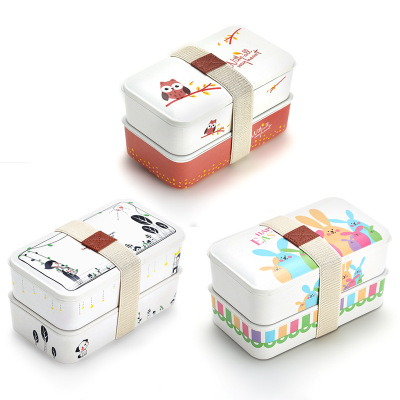 Japanese-Style Bamboo Fiber Lunch Box Rectangular Double-Layer Sealed Insulated Lunch Box with Fast Food Box Student Lunch Box