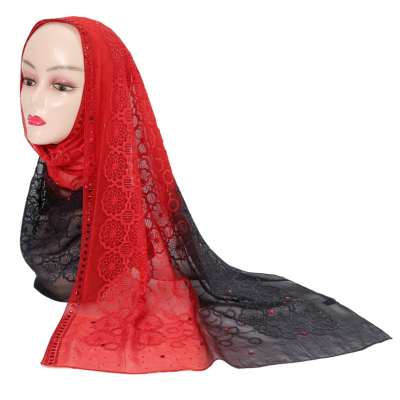 Huali Silk Scarf Silk Embroidery Rhinestone Scarf Middle Eastern clothing Muslim style headscarf