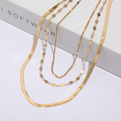 2022 New Fashion Personality Multi-Layer Chain Titanium Steel Necklace for Women All-Matching Graceful Hip Hop Clavicle Chain Jewelry Jewelry