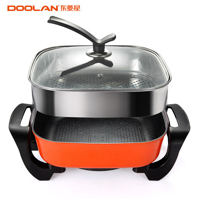 Electric Food Warmer Electric Frying Pan Household Electric Heat Pan Electric Chafing Dish Multi-Functional Non-Stick Electric Steamer Electric Caldron with Steamer 8004g