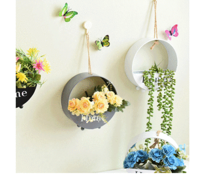 Iron round Wall-Mounted Flower Pot Flower Basket Wall Hanging Flower Basket Hanging Basket Living Room Wall Decoration Pendant