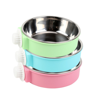 Cross-Border Direct Supply Pet Candy Color Stainless Steel Dog Bowl Hanging Cage Pet Cat Food Basin Hanging Stainless Steel Hanging Bowl