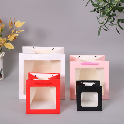 Transparent Window Square Bag White Cardboard Quality Holiday Gift Handbag Cake Candy Packaging Bag Birthday Gift Packaging