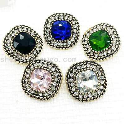 [Factory Direct Sales] New Square Diamond Button Alloy Colorful Crystals Hand Sewing Button Spot Supply Large Price Excellent