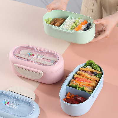 Wheat Straw Carrying Lunch Box Office Worker Student Party Lunch Box Children Separated Cooking Cutlery Set Wholesale