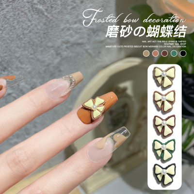 Nail Pearls Frosted Bow Three-Dimensional Morandi Internet Celebrity All-Match Japanese Texture Cute Alloy Nails Ornament