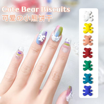Internet Celebrity Nail Ornament Metal Frosted Japanese Mori Cute Mini Three-Dimensional Biscuit Bear New Fingernail Decoration