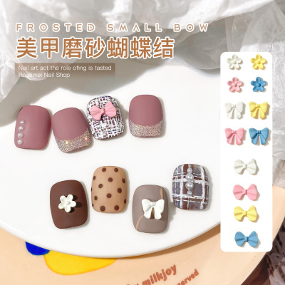 Frosted Small Bowknot Nail Ornament Japanese Macaron Color Matching Fresh Girl Heart Alloy Nail Sticker Decoration