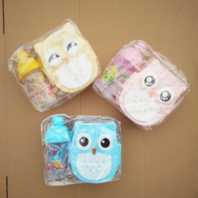 Owl Lunch Box Water Cup 2-Piece Square Children Student Lunch Box Set Bento Box Kettle Set